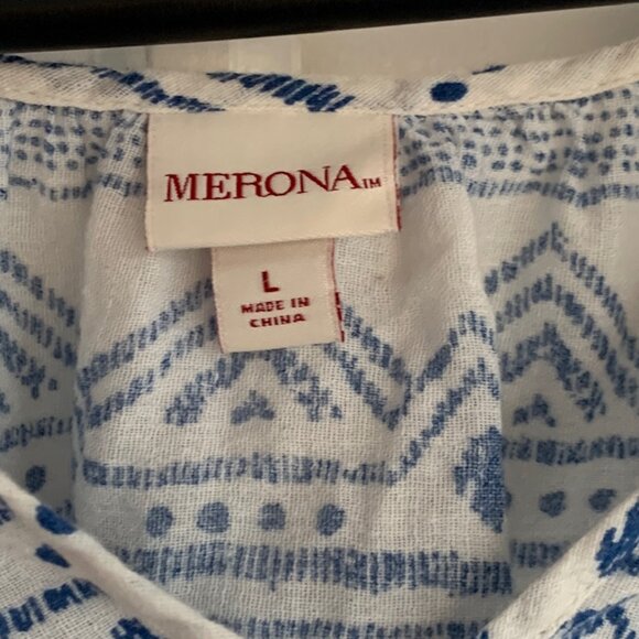 Merona Henna Design 3/4 Button Sleeve V-Neck Cotton Peasant Blouse - Picture 6 of 7